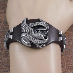 Live to Ride Ride to Live Leather Bikers Bracelet